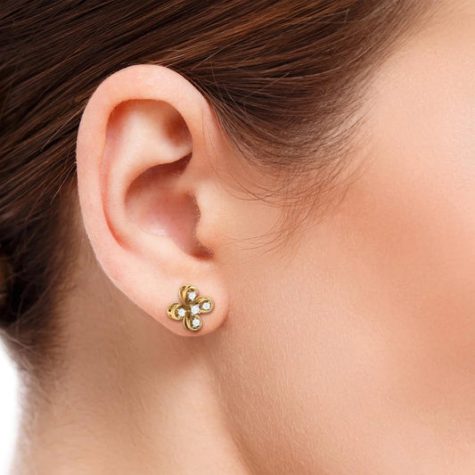 Four-Petal Floral Diamond Stud Earrings