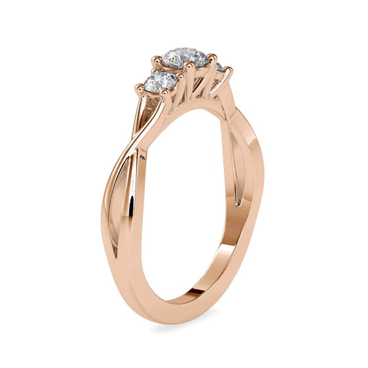 0.52 Carat Three-Stone Diamond Ring with Elegant Crossover Band