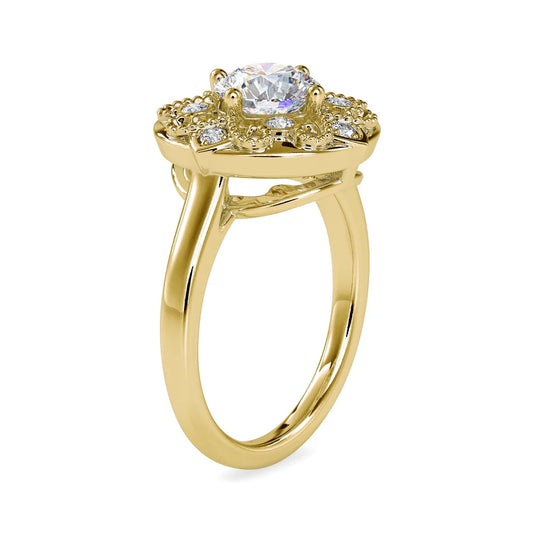 1.32 Carat  Round-Cut Vintage Floral Halo Diamond Ring
