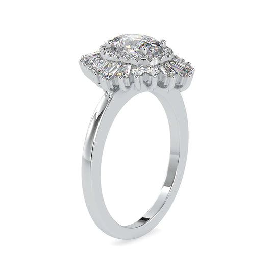 1.56 Carat Oval-Cut Sunburst Halo Diamond Ring