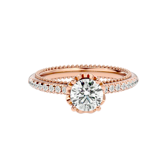 0.77 Carat Beaded Solitaire Diamond Ring with Pavé Band